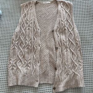 Elegant Beige Cable Knit Cardigan Vest
